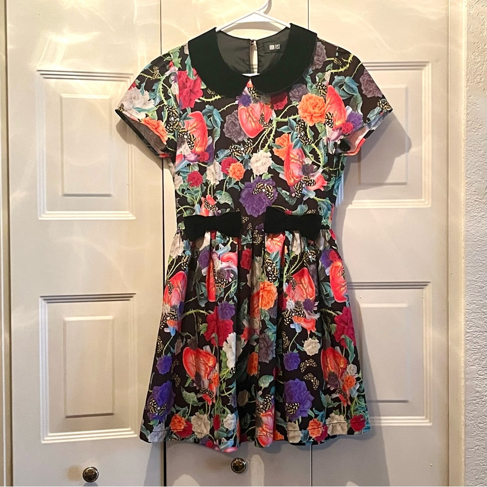 Iron Fist floral moth heart collared dress